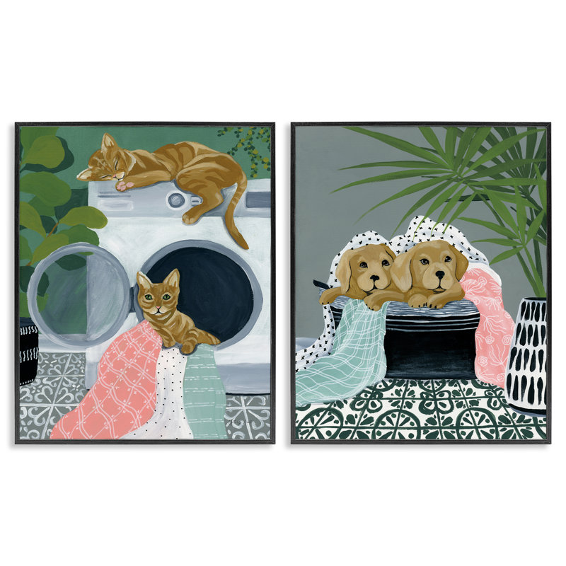  Cats & Dogs Laundry Room, H 30 po x l 24 po, Giclée encadrée noir minuit