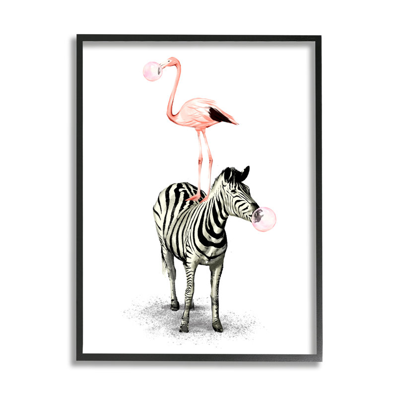 Zèbre, flamant rose, Safari, Giclée encadrée noir minuit, H 30 po x l 24 po x P 1,5 po