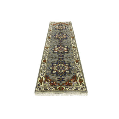 Shauskee Oriental Floral Hand-Knotted Runner 2'7" x 10'2" Wool Area Rug in Gray