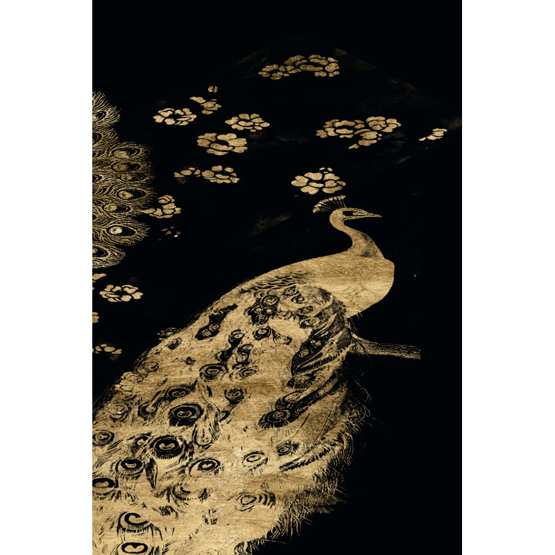 «Gilded Peacock Triptych III» par Jennifer Goldberger - peinture sur toile tendue, H 36 po x l 24 po