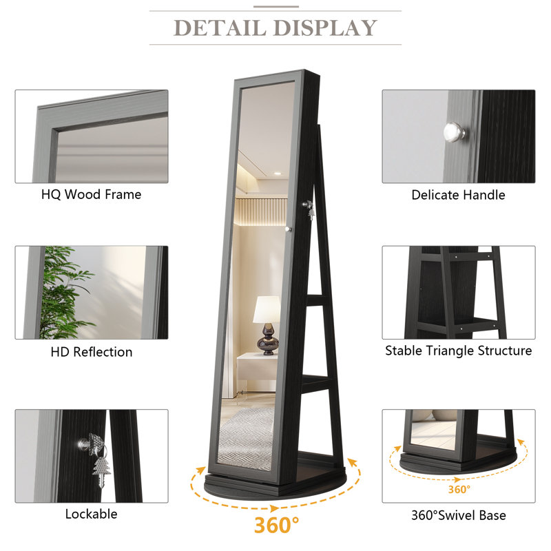 Chrisney Jewellery Armoire with Mirror, Black