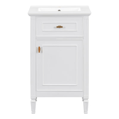 Meuble-lavabo de 20 po avec lavabo, pieds en bois massif, tablette réglable, tiroir inclinable