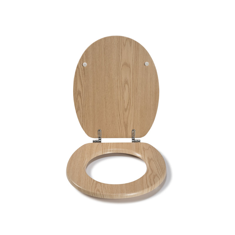 Flexi-Fix Geneva Toilet Seat - Adjustable Hinges with Top & Bottom Fixings Included and Rust & Stain Free Chrome Hinge Covers, Antibacterial Treated Surface (Light Oak)