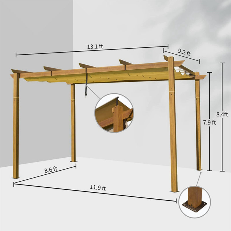 Pavillon de jardin en aluminium, Teck enduit, 13,1 pi x 9,2 pi