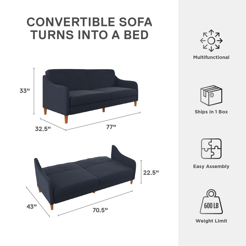 Aria 77" Round Arm Convertible Sofa