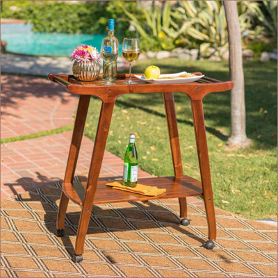 Bar Cart, Modern Sleek Design with Lower Shelf &amp; 4 Wheels | Mahogany | Acacia Wood