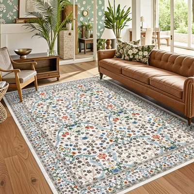 Floral Machine Printed Area Rug