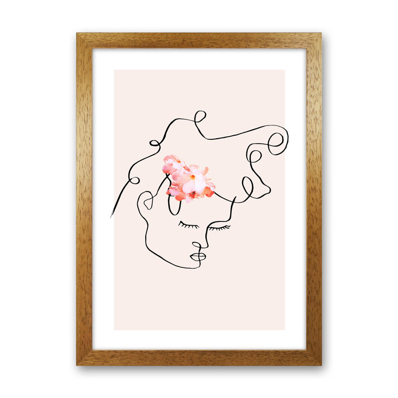 Semiprofile Messy Hair Blush Flower by Planeta444 - Print, Brown Framed, 88cm H x 64cm W x 3cm D