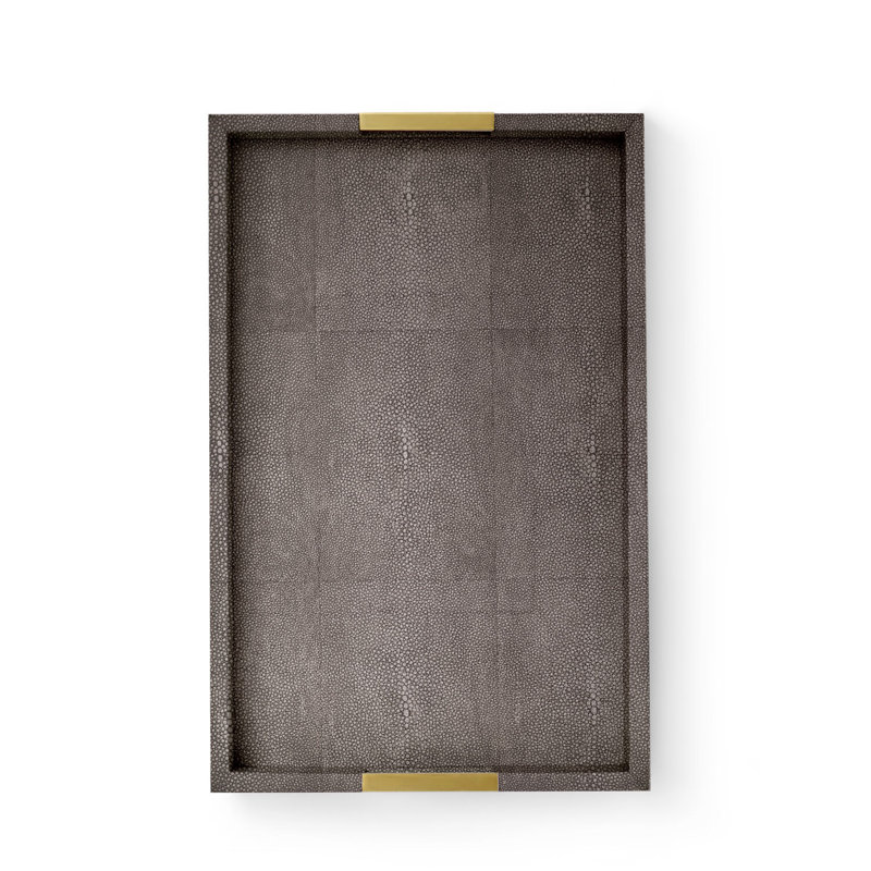 Chocolate Faux-Shagreen Rectangular Tray with Brass Accents
