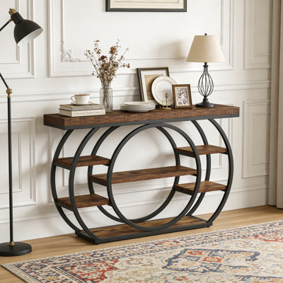 Industrial 5-Tier Sofa Table with Metal Frame