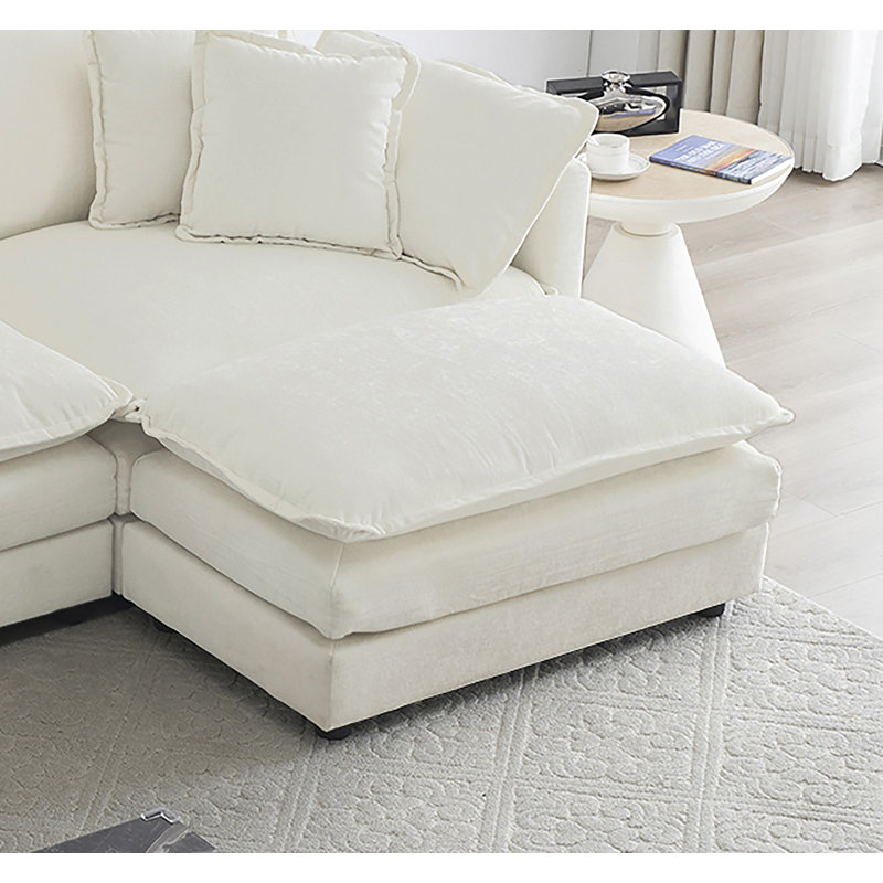 Farsad Upholstered Ottoman, Beige, 19"Hx35"Wx 22.4"D