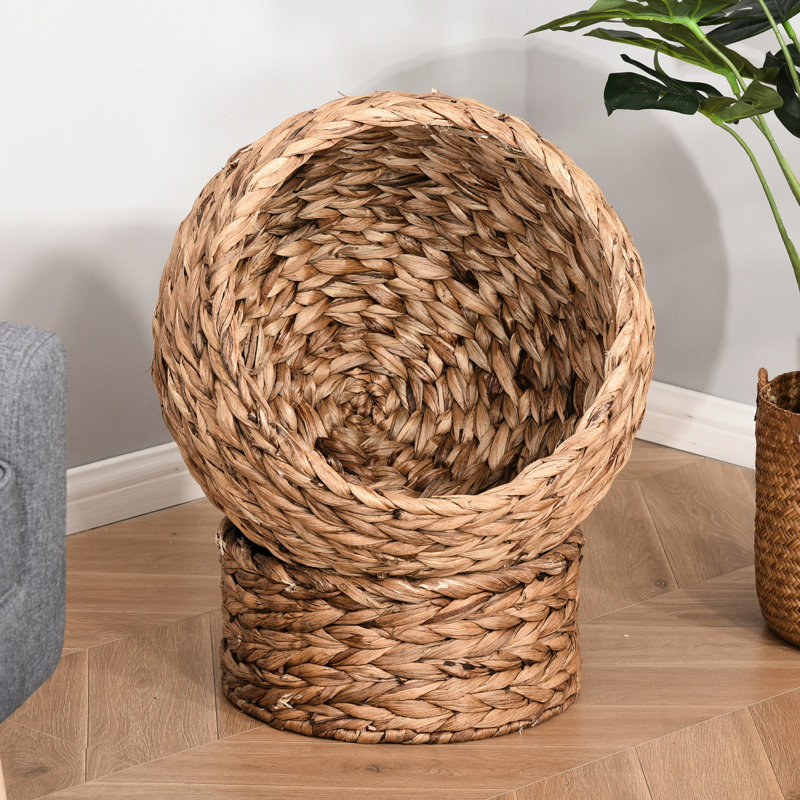 Lit pour chat surélevé avec rembourrage confortable, panier rotatif, zone intérieure attrayante pour animaux de compagnie, H 23,5 po, coussin moelleux surélevé brun, tache sereine, 24 po