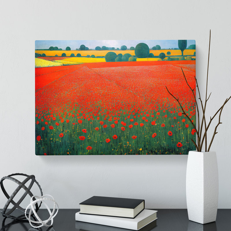 Peaceful Poppy Field Flowers - Wrapped Canvas Print, 40cm H x 60cm W x 3cm D