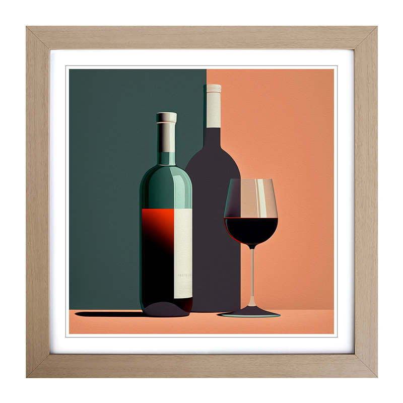 Wine Mid-Century - Single Picture Frame Print on Wood, Oak