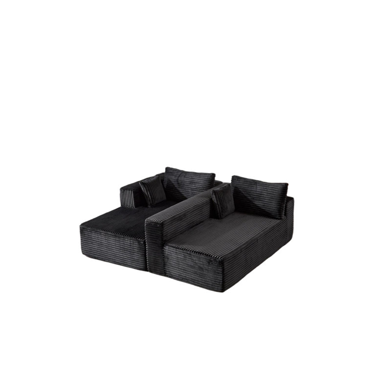 Compression Sectional Couch With Comfy Chaise, Boneless L Shape Sofa With Deep Seat, Minimalist Modular Couches Sleeper For Living Room Bedroom Apartment Lounge,Corduroy,Black