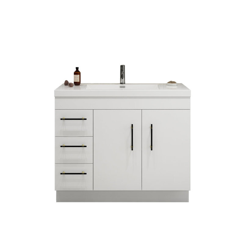 Ensemble de meuble-lavabo simple 42 po Carliss, Blanc lustré, Noir