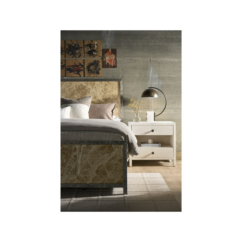 Modern Lira 30" Wide Universal Grey Leather Wrapped Two Drawer Nightstand