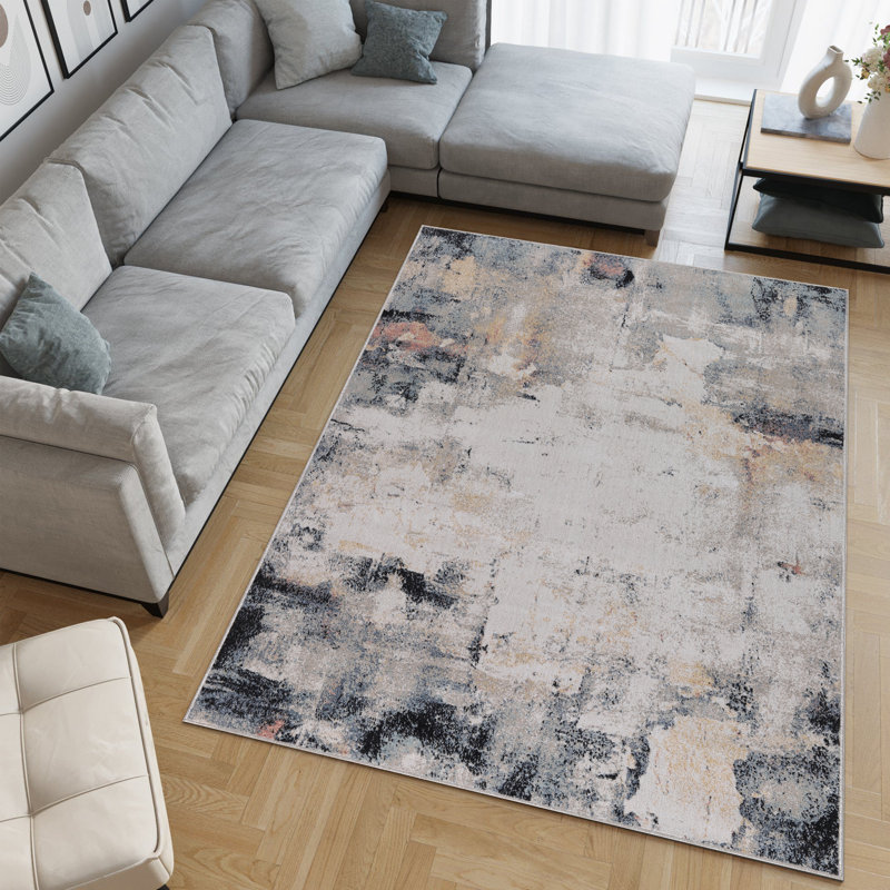 Machine Washable Avery Ivory/Blue Rug, Rectangle 7'10" x 10'