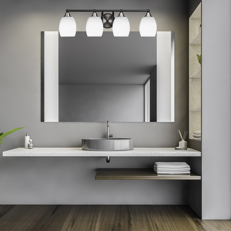 Matte Black and Brushed Nickel 4-Light Glass Bath Bar