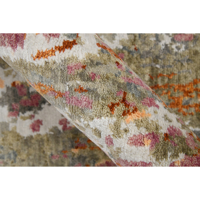 Gray Abstract Hand-Knotted Wool Viscose Area Rug 8'x10'