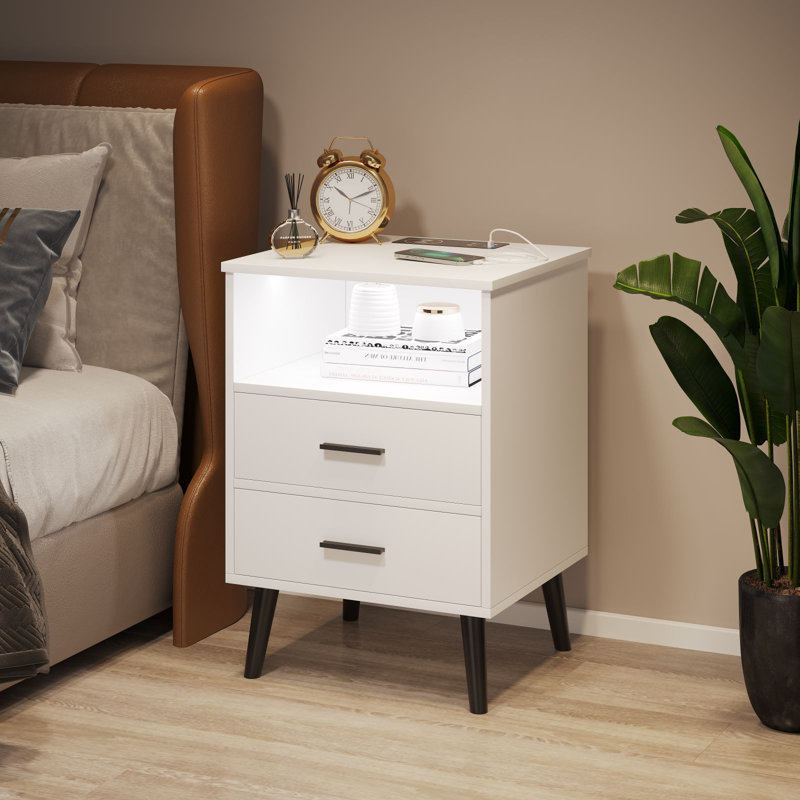 Tables de chevet Targo avec lumières DEL et ports USB, Blanc