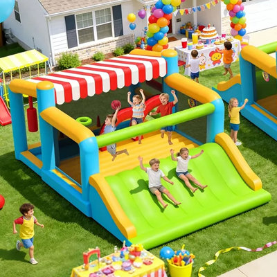 16Ft X 11.5Ft Inflatable Bounce Castle Water Slide 9-In-1 Multi-Functional W/750W Blower|Ball Pool/Darts|Ring Toss|Punching Bag|Obstacle Course In/Out