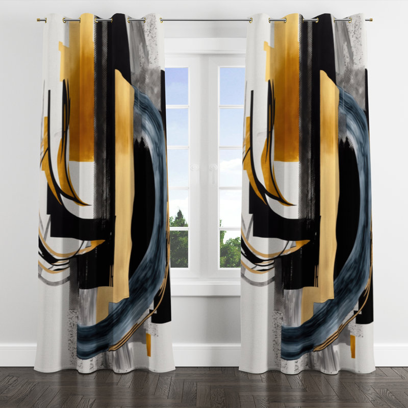 Aurianne - Abstract Blackout Grommet Curtain - 1 Panel, 52" W x 108" L, Golden Grommets
