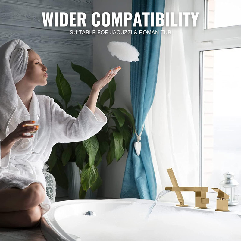 Robinet de baignoire et de douche carré à poignée simple à 1 jet avec débit de 1,8 gallons par minute, Or brossé