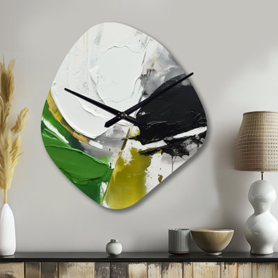 Green And Black Geometric Enchantment II - Marble Asymmetrical Metal Clock, Green Unique Shape Wall Clock Print