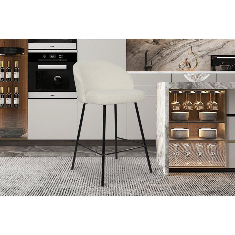 Upholstered Counter Stool with Metal Frame, White