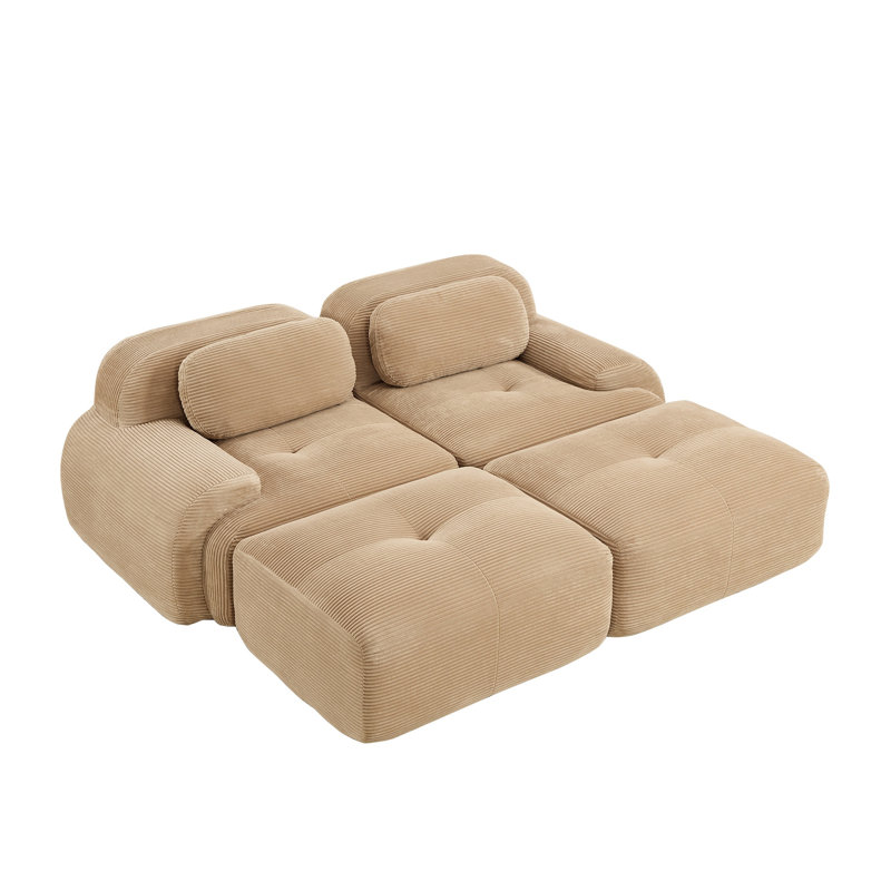 Canapé modulaire en velours côtelé 2 places avec méridienne Camel, Velours côtelé rouge