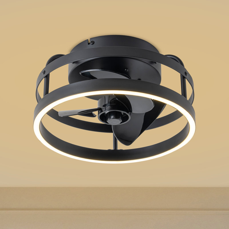 12 In. Black Low Profile Colour Changing Led Flush Mount With Remote And App Smart Control Indoor Ceiling Fan With Dimmable Lighting