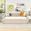 Lit de jour double avec lit gigogne et support en lattes de bois, beige, confortable pour les membres de la famille