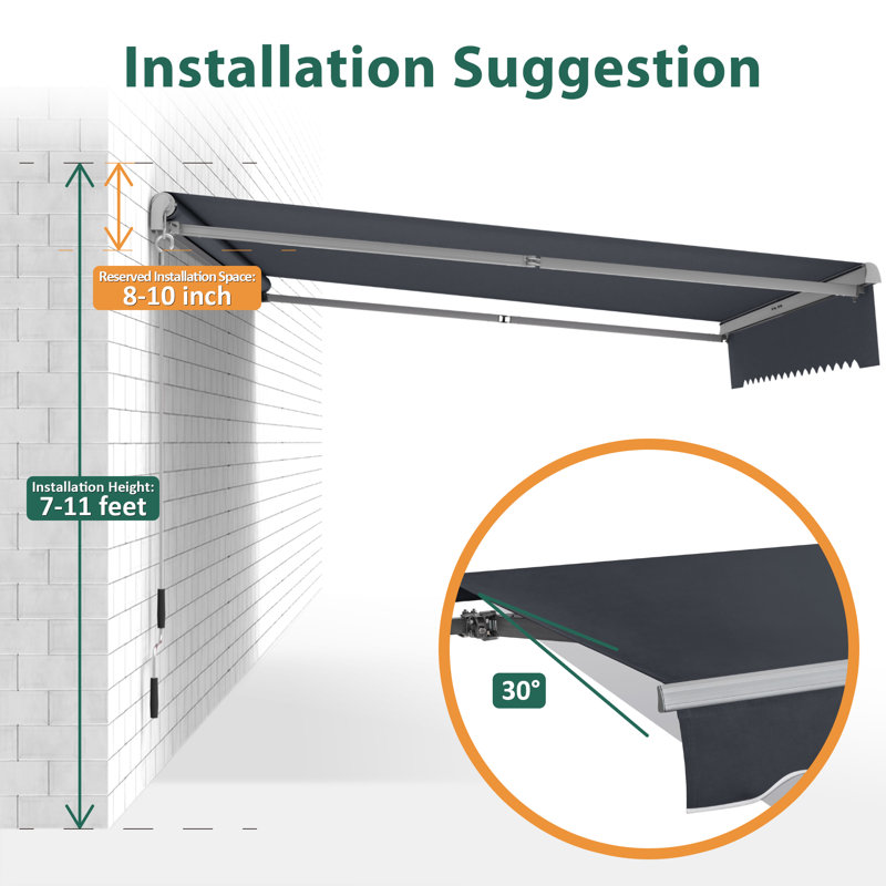 10x8 ft. Powered Retractable Patio Awnings, Outdoor Sunshade Canopy with Remote, Gray
