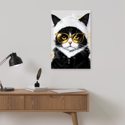 Cool Cat Shades Modern Cat Architecture City Wall Art Print 1 Piece Wrapped Canvas Wall Art