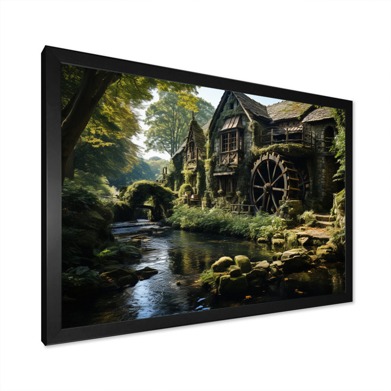 Green Brown Mill In The, reproduction d'art sur toile encadrée, Cadre simple noir, H 24 po x l 32 po x P 1 po