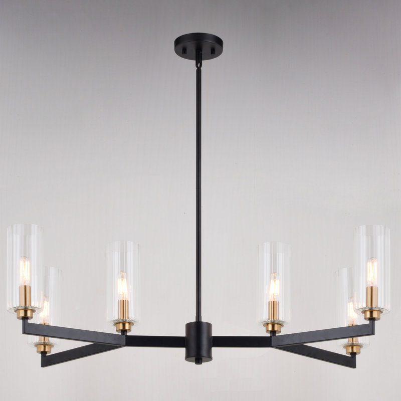 Adarryl 6 Light Matte Black Contemporary Chandelier Clear Glass