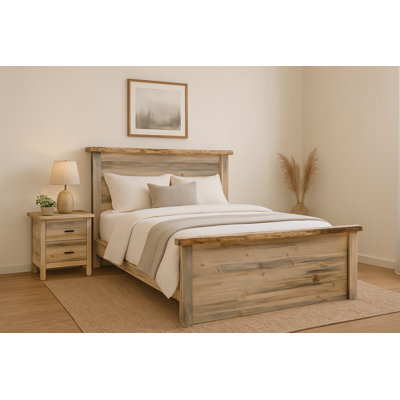 Kiwana Collection Rough Sawn Bed w/ Live Edge Accents, Queen - Natural Clear Lacquer Finish