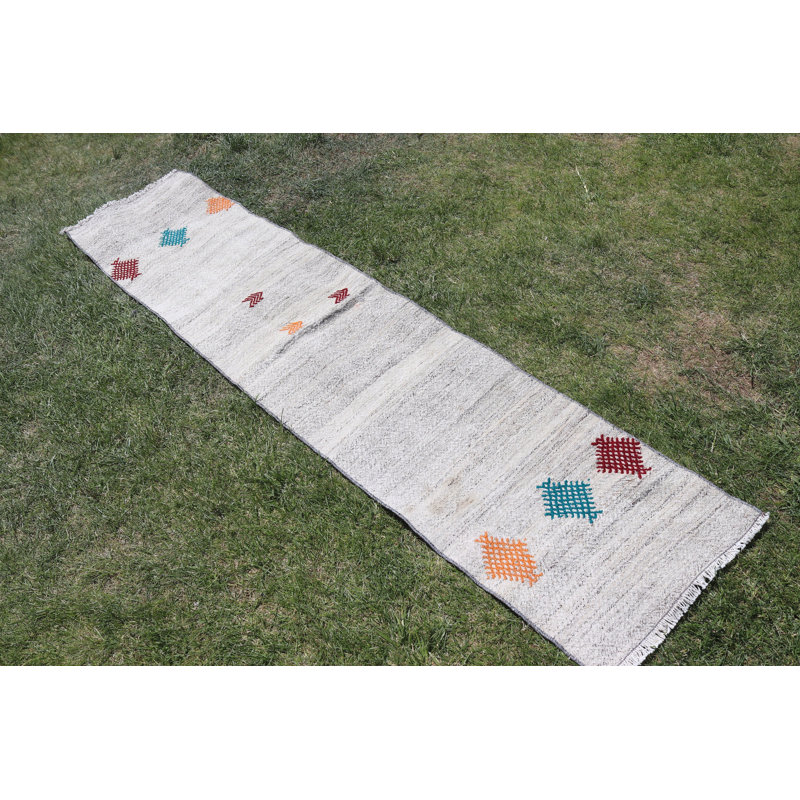 Tapis de couloir rétro en laine turque tissé à la main avec des motifs géométriques éblouissants pour un décor bohème