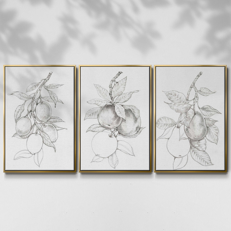 Ensemble de 3 pièces encadrées sur toile FruitBearing Branch I, Or, H 36 po x l 72 po