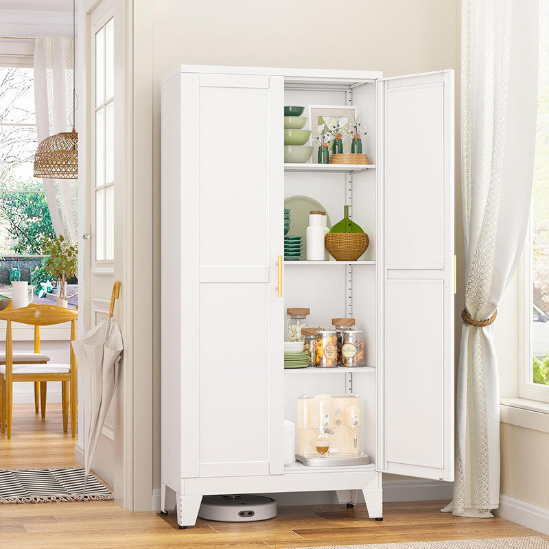 61''Metal Storage Cabinet for Home Office Kitchen Pantry with Doors and 3 Adjustable Shelves, White