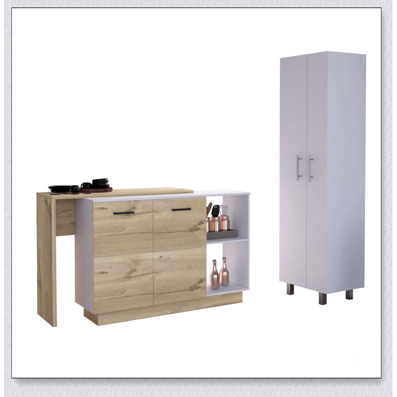 Crescent 7-Shelf 4-Door 2-Piece Kitchen Set with Spacious Storage and Light Oak Finish for Modern Kitchens