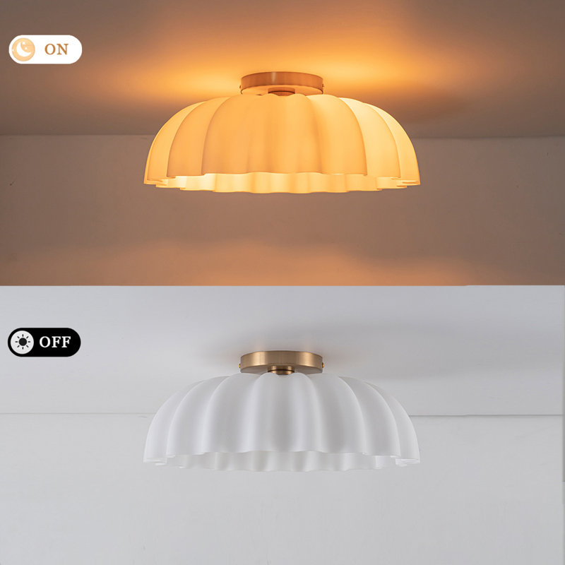 2-Light Matte Pleated Glass Semi-Flush Mount