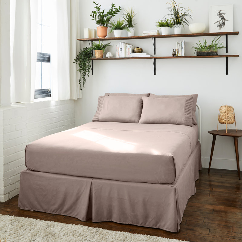 Ensemble de draps 4 pièces en bambou, Taupe, Ensemble de draps pour lit simple avec un drap-hou
