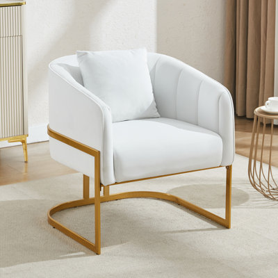 Upholstered Barrel Chair With Metal Base