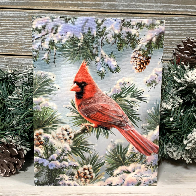 Snowy Pine Cardinal 8x6 Mini Lighted Easel Back Canvas