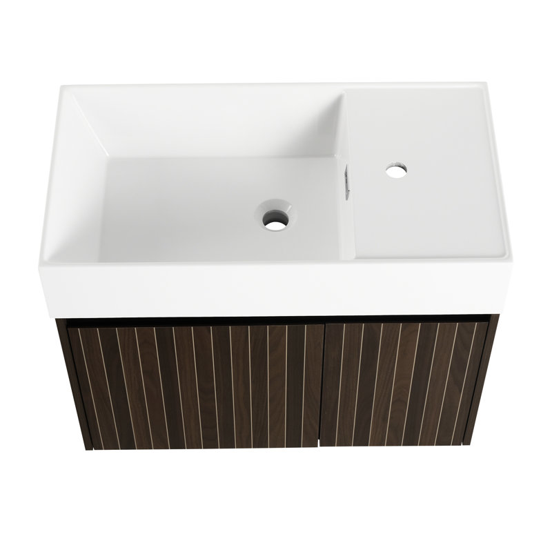 Meuble-lavabo de 30 po, lavabo en résine, finition rayée pour salle de bain, Argent et brun, 30"