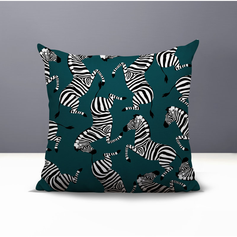 Oreiller carré réversible intérieur / extérieur Kiji Zebra, Carré 17 po, Émeraude
