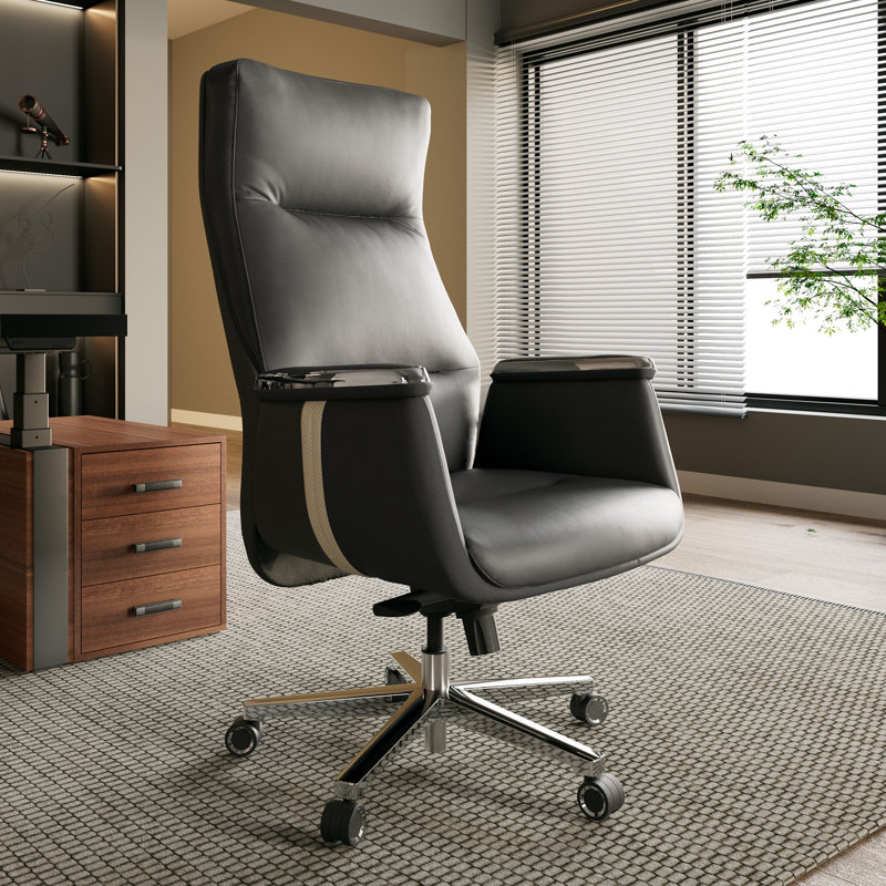 Fauteuil de direction en cuir Jaedyn, Gris fer