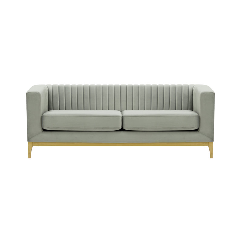 Buker Velvet Square Arms Sofa, Like Oak, Light Grey